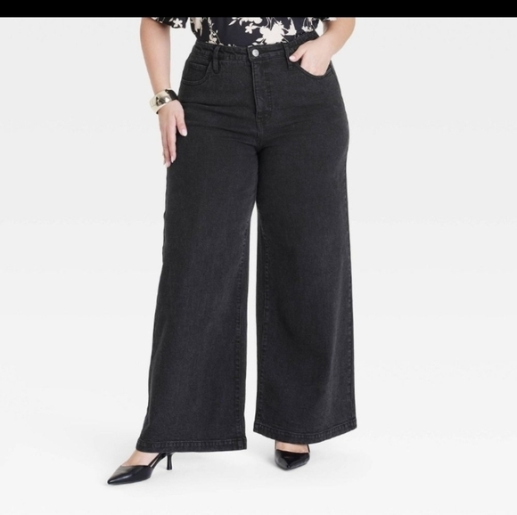 Ava & Viv Denim - Ava & Viv Womens Plus High Rise  Regular Fit Full Wide-Leg